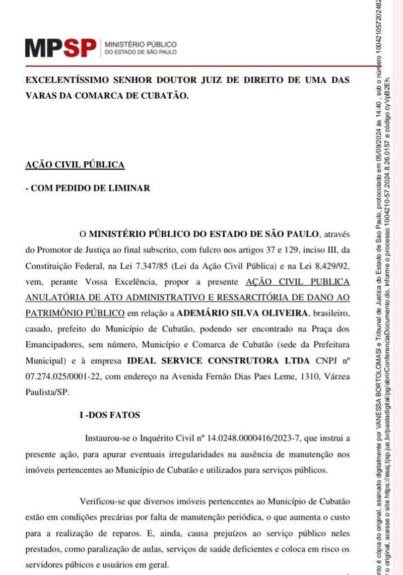 MP propõe ação civil contra Ademário por superfaturamento em obras nas Escolas